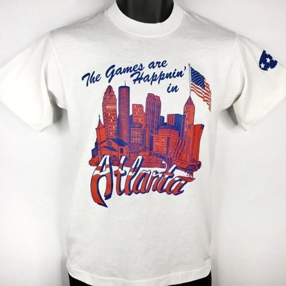 Atlanta Olympic Games T Shirt Vintage 90s 1996 Skyline Cityscape 50/50 Mens